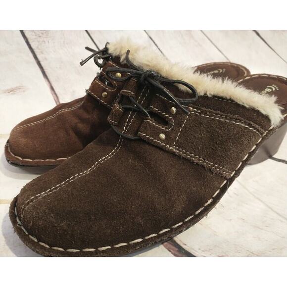 Bare Traps Clogs Decoy Mules Size 8.5 Brown Faux Fur Slides suede Leather - Picture 1 of 10